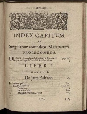 Index Capitum Et Singularum eorundem Materiarum. Liber I.