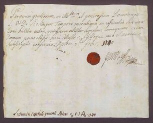 Testimonium primae residentiae des Alexander Johann Heinrich von Sickingen-Sickingen.