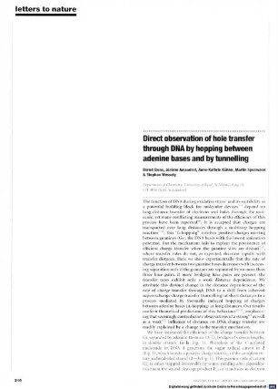 Direct observation of hole transfer through DNA by hopping between adenine bases and by tunnelling