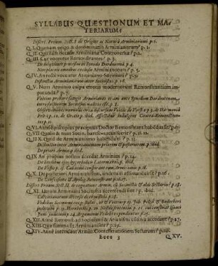 Syllabus Quæstionum Et Materiarum.
