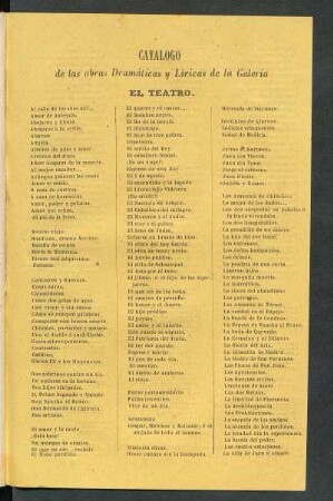 Catálogo de las obra dramáticas y líricas de la Galería