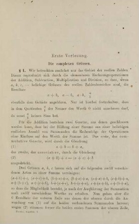 1-15, Erste Vorlesung. Die complexen Größen.
