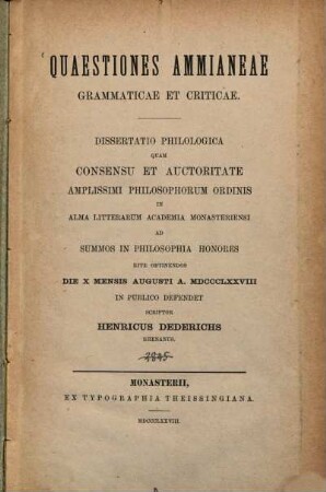 Quaestiones Ammianeae : grammaticae et criticae