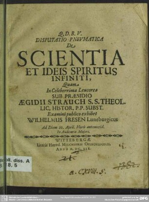 Disputatio pneumatica de scientia et ideis spiritus infiniti