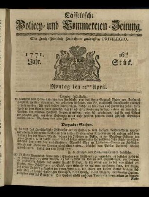 16tes Stueck, Montag den 22ten April 1771