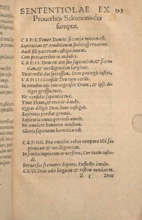 Sententiolae Ex Prouerbijs Salomonis desumptae.