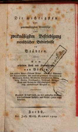 Die wichtigsten ... Grundsätze zur zweckmäßigsten Befriedigung menschlicher Bedürfnisse in Städten