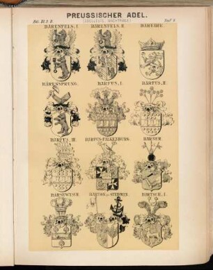 Taf. 7. Bärenfels. I. - Bärenfels. II. - Bareire. - Bärensprung. - Barfus. I. - Barfus. II. - Barfus. III. - Barfus-Falkenburg. - Barner. - Barsewisch. - Barton gen Stedman. - Bartsch. I.