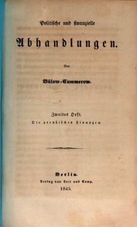 Politische und finanzielle Abhandlungen, 2. Die preussischen Finanzen