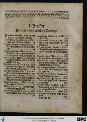 I. Register derer Autorum und ihrer Vorträge.