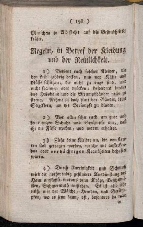 Regeln, in Betref der Kleidung und der Reinlichkeit.
