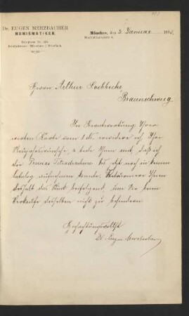 Briefe von Dr. Eugen Merzbacher, München : 03.01.1898 - 29:08.1898
