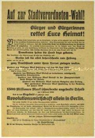 Aufruf der Deutschnationalen Volkspartei zur Berliner Stadtverordnetenwahl 1920