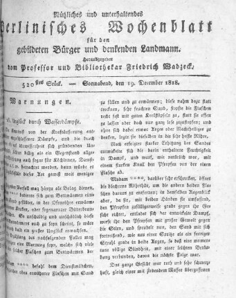 520stes Stück, Sonnabend den 19. December 1818