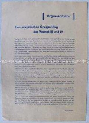 Informations- und Propagandaflugblatt zum Weltraumflug von Wostock III und IV