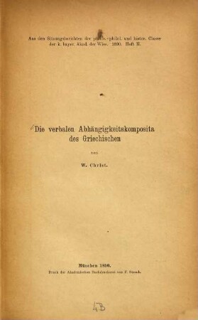 Die verbalen Abhängigkeitskomposita des Griechischen