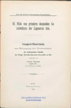 VI. Fälle von primären desmoiden Geschwülsten der Ligamenta lata