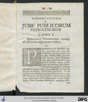 Capit I. Definitionem Patrociniorum, eorumque ab Advocatiâ differentiam exhibens.