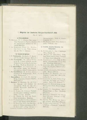 I. Mitglieder der Deutschen Röntgen-Gesellschaft 1908.
