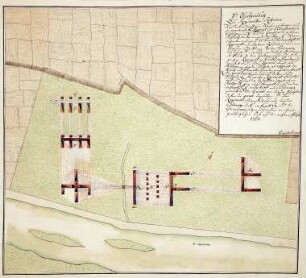WHK 40 Hessische Revüen und Manöver: Plan des Hanauischen Regiments beim Rückzug, 1768