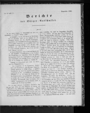 Nr. 10 und 11. Berichte des Bürger=Ausschusses. September 1863.