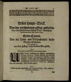 Erstes Capitel. Von der Natur und Beschaffenheit dieser Seuchen überhaupt.