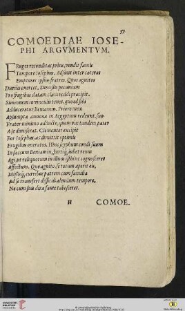 Comoediae Iosephi, Argvmentvm