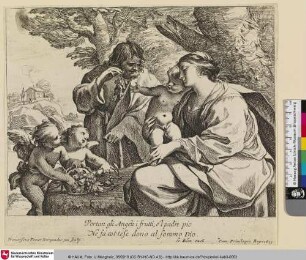 Portan gli Angeli i frutti; é l padre pio Ne fá cortese dono al sommo Dio.; [Heilige Familie, Josef hält Weintrauben]