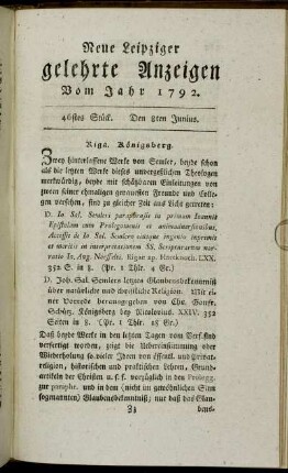 46stes Stück. Den 8ten Junius.