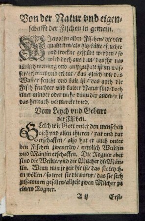 Von der Natur und eigenschafft der Fischen in gemein.