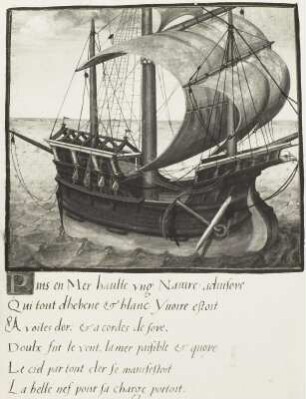 Miniaturen zu Dichtungen Petrarcas: Die 2. Vision : Segelschiff, Miniaturen zu Petrarca, 16. Jh.