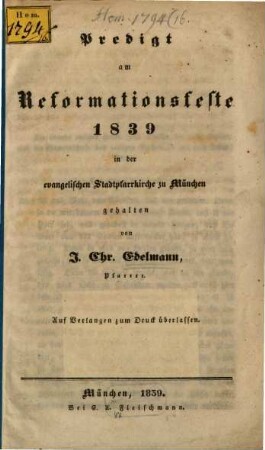 Predigt am Reformationsfeste 1839