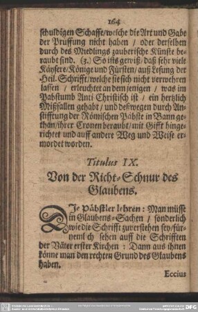 Titulus IX. Von der Richt-Schnur des Glaubens