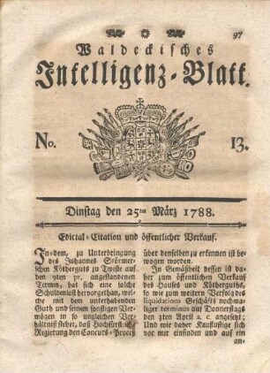 No. 13. Dinstag den 25ten März 1788