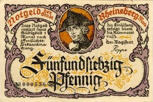 Rheinsberg, Stadt: 75 Pfennig 1922