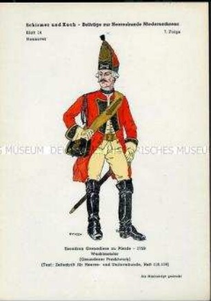 Uniformdarstellung, Wachtmeister des Grenadier-Regiments zu Pferde, Kurfürstentum Hannover, 1759.