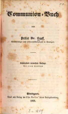 Communion-Buch von Kapff : Mit einem Stahlstich