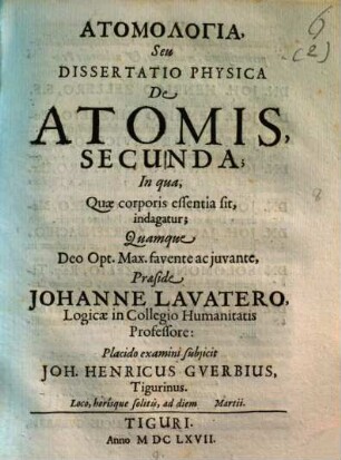 Atomologia seu dissertatio physica d atomis. II.