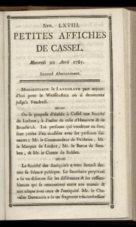 No LXVIII (Mercredi 20 Avril 1785)