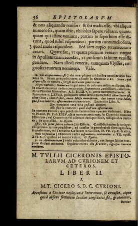 M. Tullii Ciceronis Epistolarum Ad Curionem Et Ceteros. Liber II.