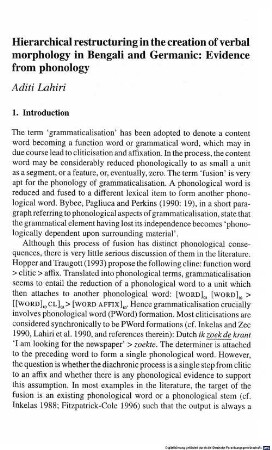 Hierarchical restructuring in the creation of verbal morphology in Bengali and Germanic : evidence from phonology
