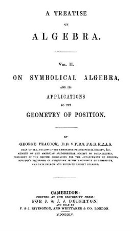 Vol. 2: A Treatise on Algebra. Vol. 2