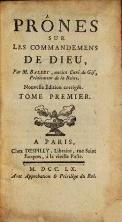 Prônes sur les Commandemens de Dieu, 1