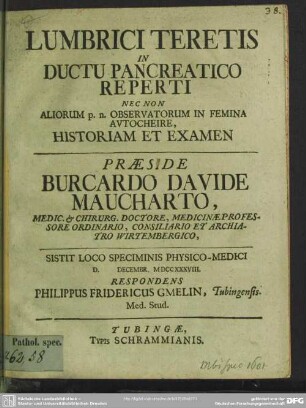 Lumbrici Teretis In Ductu Pancreatico Reperti Nec Non Aliorum p. n. Observatorum In Femina Autocheire, Historiam Et Examen