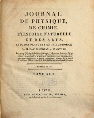 Journal de physique, de chimie et d'histoire naturelle, 92. 1821 = [T. 49]
