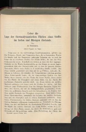 Ueber die Lage der thermodynamischen Flächen eines Stoffes im festen und flüssigen Zustand.
