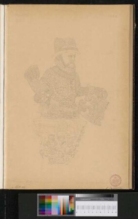 Büste von Herzog Ludwig von Württemberg (1554-1593) auf einer Wappenkonsole am Gewölbeansatz des südlichen Arkadenumgangs (Dreiviertelansicht)