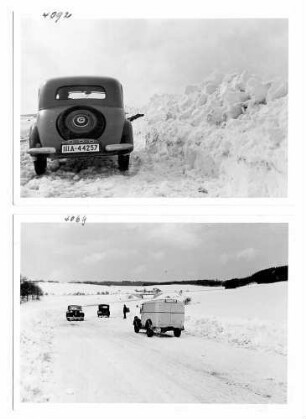 Vom Schnee geräumte Fahrbahn
