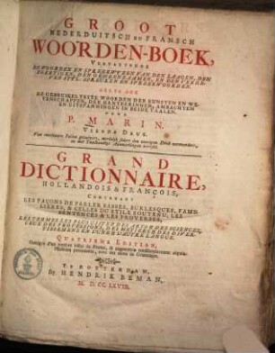 Dictionnaire françois & hollandois ... & hollandois françois. 2