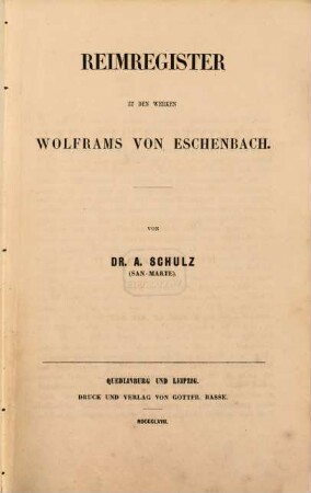 Reimregister zu den Werken Wolframs von Eschenbach